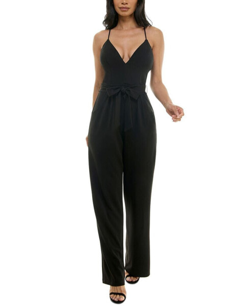 Women's V-Neck Sleeveless Tie-Waist Jumpsuit