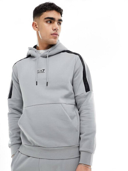 Armani EA7 centre logo contrast taping hoodie in grey co-ord