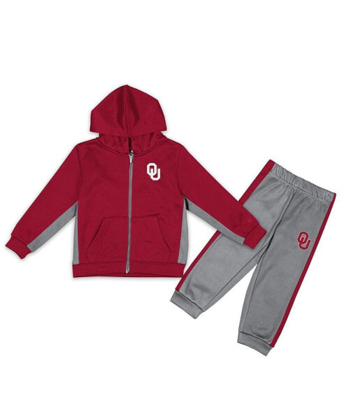 Toddler Boys Crimson, Gray Oklahoma Sooners Shark Full-Zip Hoodie Jacket and Pants Set