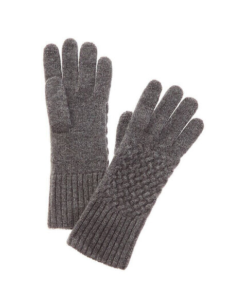 Hannah Rose Basket Weave Stitch Cashmere Gloves Women's Grey