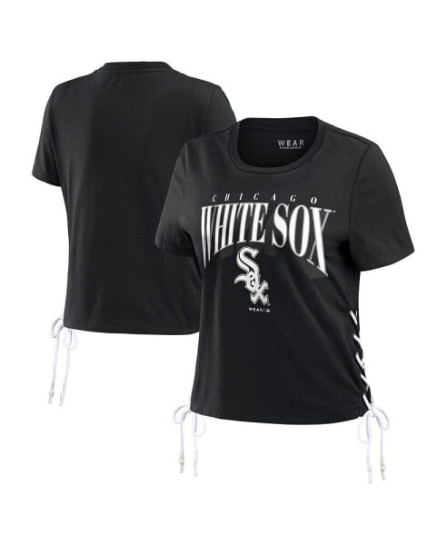 Women's Black Chicago White Sox Side Lace-Up Cropped T-shirt
