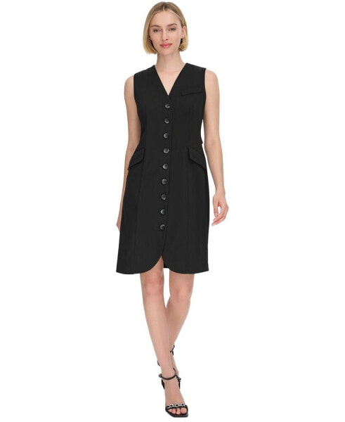 Women's V-Neck Button-Front Sleeveless Shirtdress