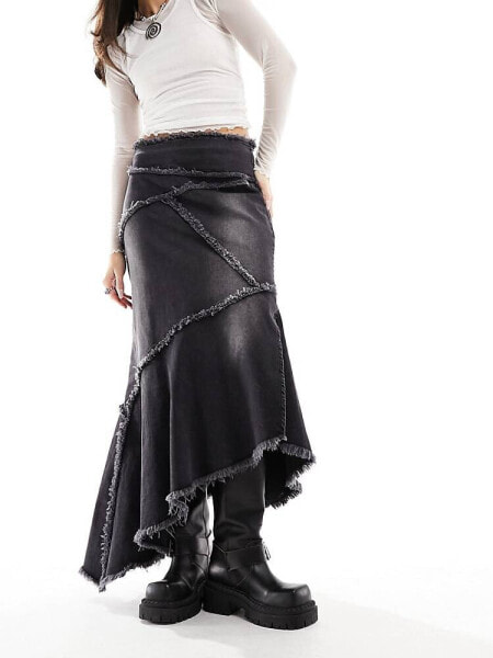 COLLUSION exposed seam denim maxi skirt