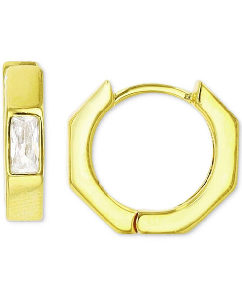 Cubic Zirconia Octagon Small Hoop Earrings in 14k Gold-Plated Sterling Silver, 0.51"