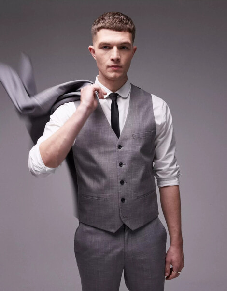 Topman textured suit waistcoat in grey