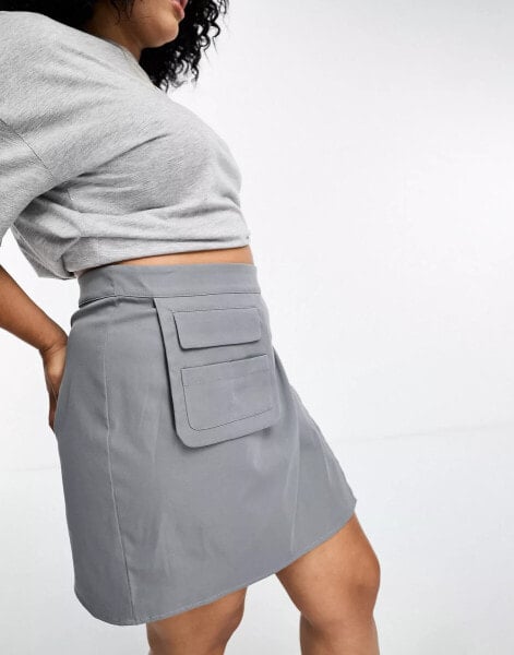 Lola May Plus utility mini skirt in charcoal