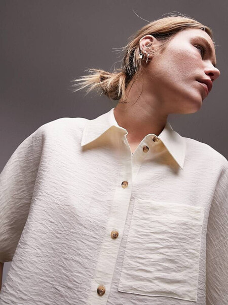 Topshop crop lightweight twill shirt in ivory