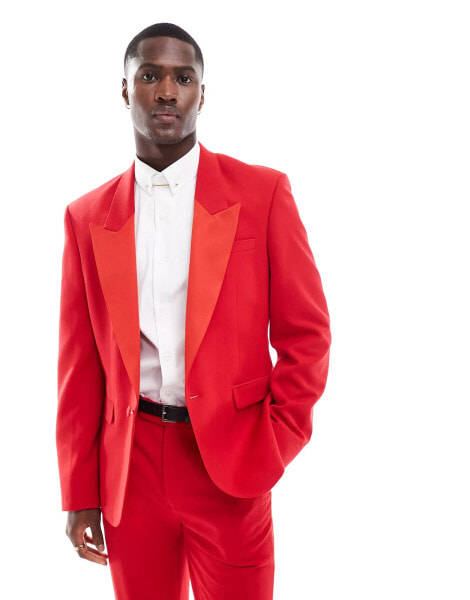 ASOS DESIGN low break slim tuxedo suit jacket in red