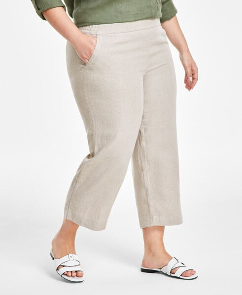 Plus Size 100% Linen Cropped Pants, Created for Macy's