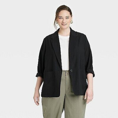 Women's Relaxed Fit Essential Blazer - A New Day Black 2X