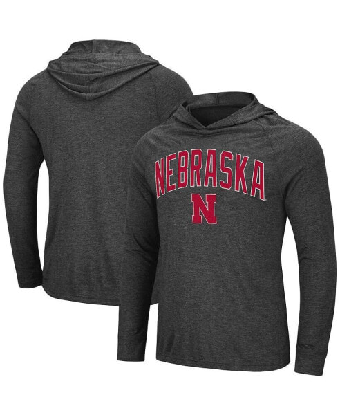 Men's Heathered Black Nebraska Huskers Big and Tall Wingman Raglan Hoodie T-shirt