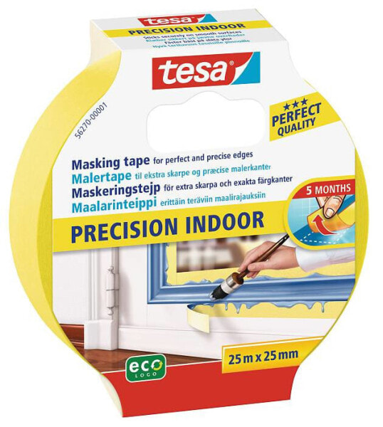 Tesa Maler Krepp Precision Indoor Abdeckband 25 mm x 25 m extra dünn und reißfest für