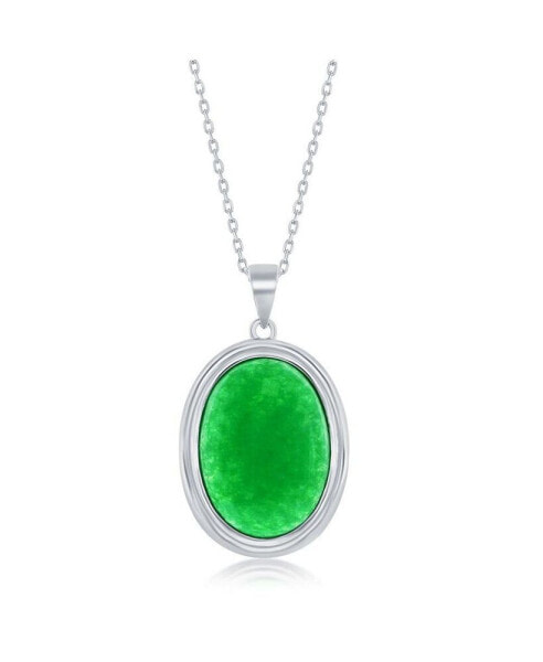 Sterling Silver, 13x18mm Oval Jade Necklace