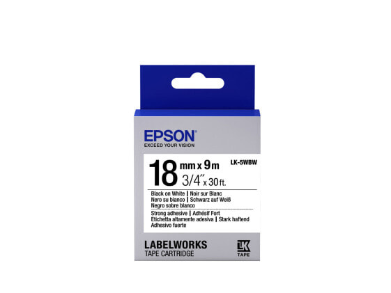 Epson Label Cartridge Strong Adhesive LK-5WBW Black/White 18mm (9m) - Black on white - Japan - LabelWorks LW-1000P LabelWorks LW-400 LabelWorks LW-400VP LabelWorks LW-600P LabelWorks LW-700... - 1.8 cm - 9 m - 1 pc(s)