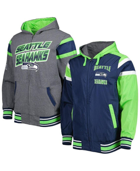 Men's College Navy, Gray Seattle Seahawks Extreme Full Back Reversible Hoodie Full-Zip Jacket