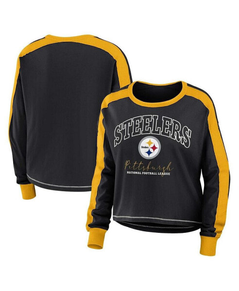 Women's Black Pittsburgh Steelers Plus Size Colorblock Long Sleeve T-shirt