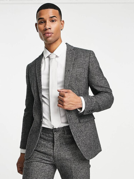 Jack & Jones Premium super slim fit tweed suit jacket in dark grey 