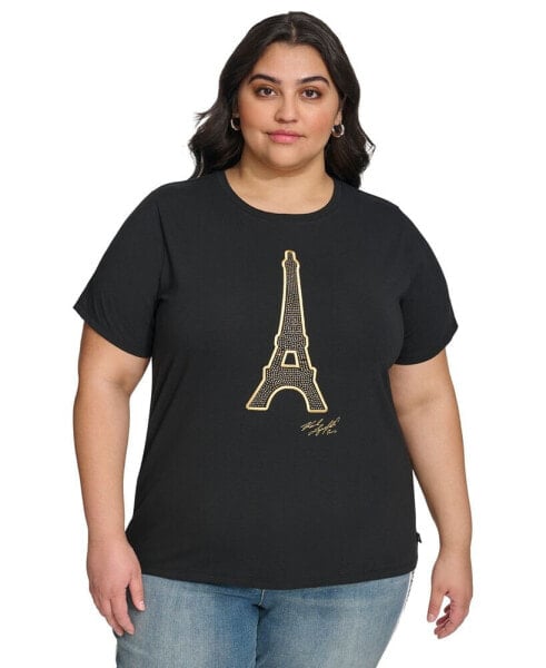 Футболка KARL LAGERFELD PARIS больших размеров с украшением Эйфелевой башни, First@Macy's