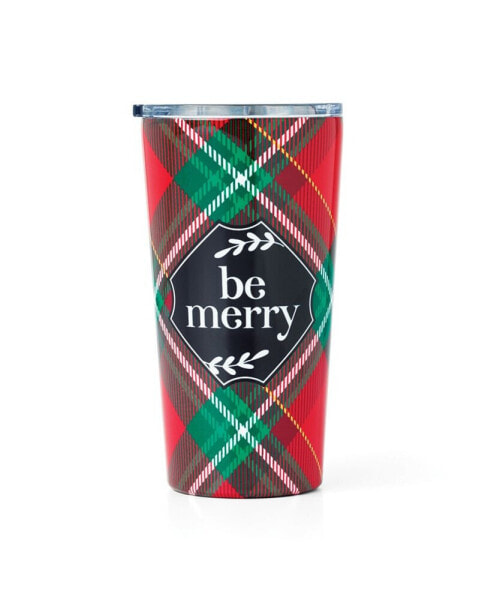 "Be Merry" Plaid Insulated Highball Tumbler, 20 oz