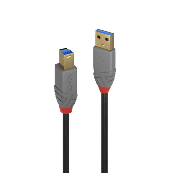 Lindy 0.5m USB 3.2 Type A to B Cable - Anthra Line - 0.5 m - USB A - USB B - USB 3.2 Gen 1 (3.1 Gen 1) - 5000 Mbit/s - Black