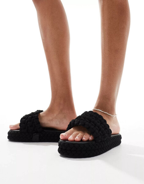 Public Desire Hattie woven flat slider in black