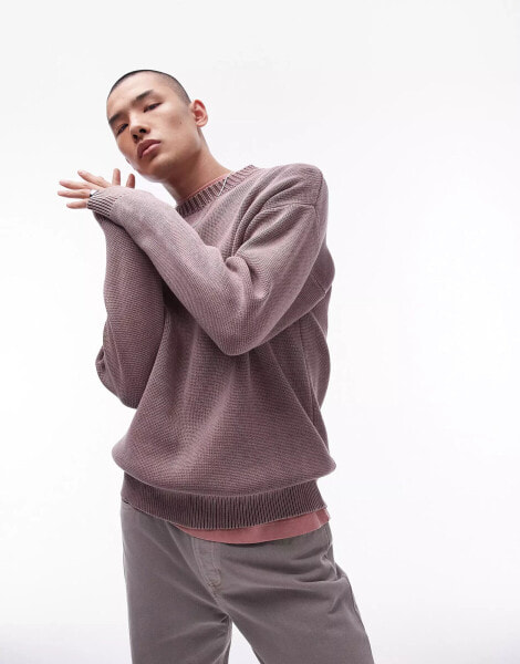 Topman acid wash relaxed fit jumper in mauve