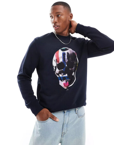 PS Paul Smith regualr fit sweatshirt with skull print in navy