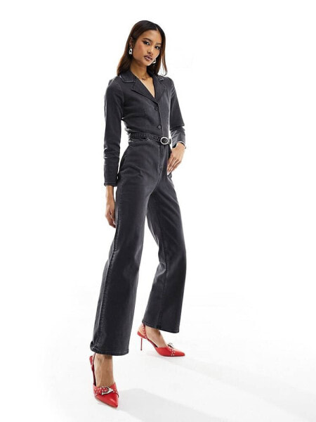 & Other Stories denim wide leg jumpsuit in dark grey wash