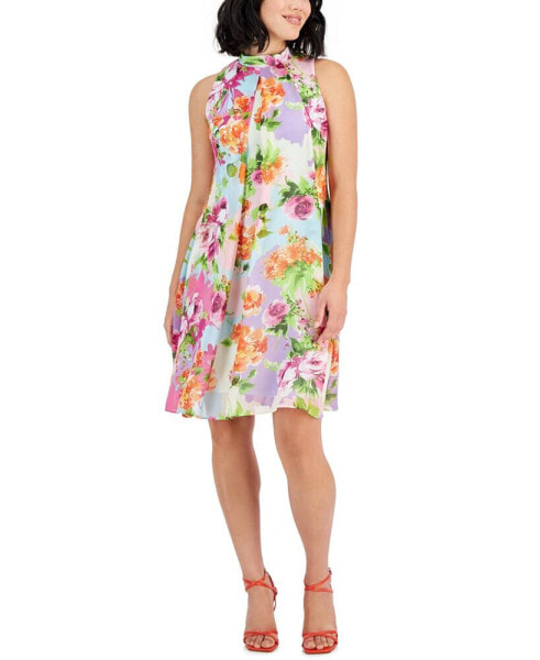 Petite Floral-Print Sleeveless A-Line Dress