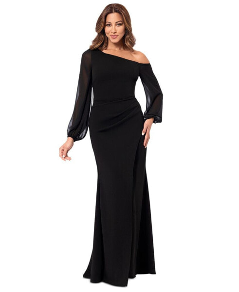 Women's One-Shoulder Sheer-Sleeve Dress