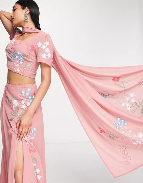 Maya floral embellished lehenga scarf in blush