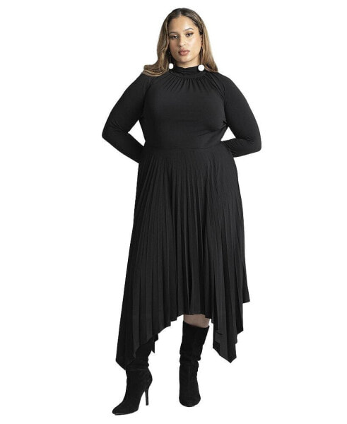 Plus Size Pleated Skirt Raglan Dress