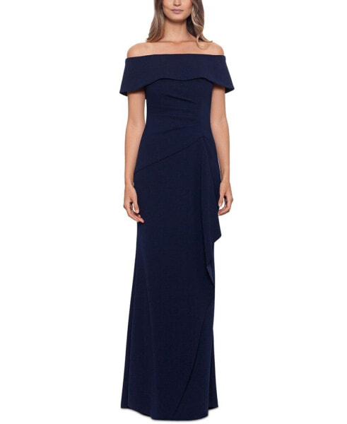 Off-The-Shoulder Scuba-Crepe Gown