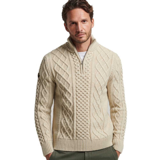 Свитер из шерсти с кабельным узором Superdry Vintage Jacob Henley Half Zip Sweater