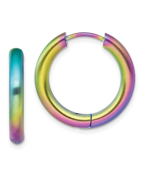 Stainless Steel Brushed Rainbow plated Hinged Hoop Earrings