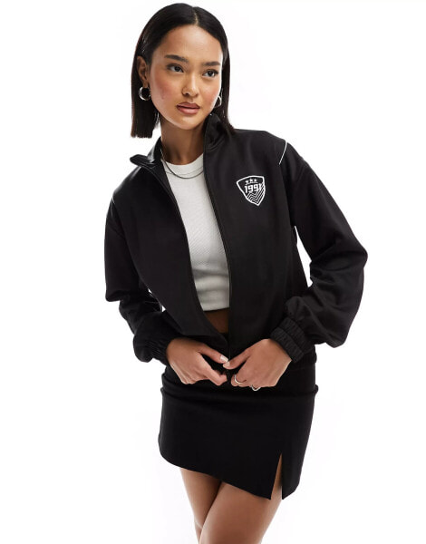 Pull&Bear zip through long sleeve track top co-ord in black