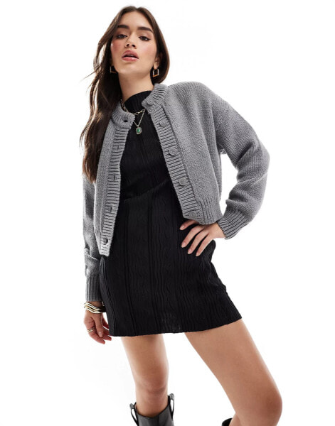 ASOS DESIGN crop crew neck cardigan in grey