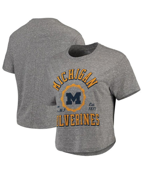 Women's Gray Michigan Wolverines Bishop Tri-Blend Knobi Crop T-shirt