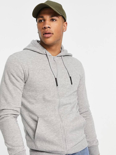 Only & Sons zip through hoodie in light grey