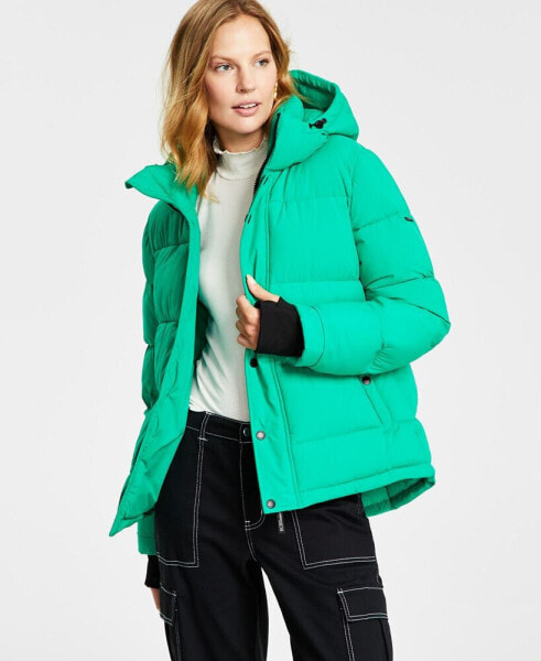 Women's Hooded Thumbhole-Cuff Puffer Coat