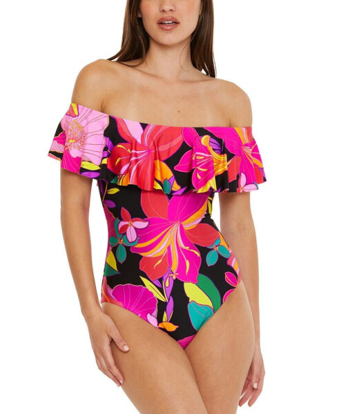Women's Solar Floral Ruffled Off-The-Shoulder One-Piece Swimsuit