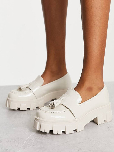 Glamorous chunky tassle loafers in off-white