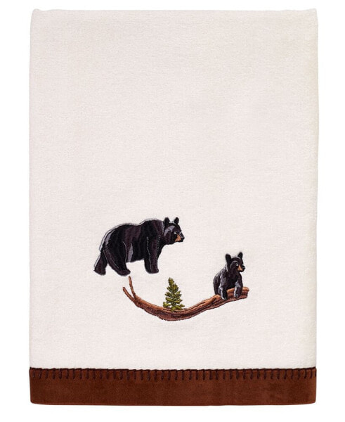 Black Playful Bears Lodge Cotton Bath Towel, 27" x 50"