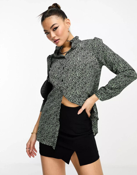 AX Paris high neck shirt in green floral print