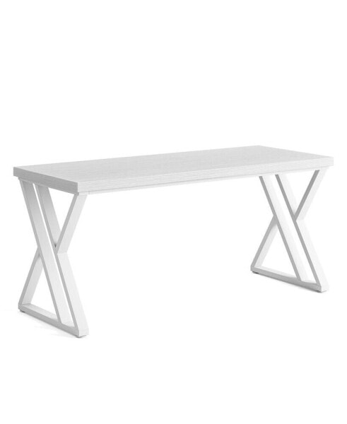Writing Computer Desk, 55 inch Heavy Duty Study Desk with Z-Shaped Metal Leg, Modern Simple Home Office Computer Desk