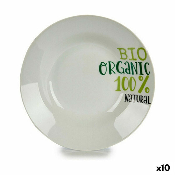 Тарелка глубокая Organic Белая Зеленая Ø 20,6 см Фарфор (10 штук) by BB Home