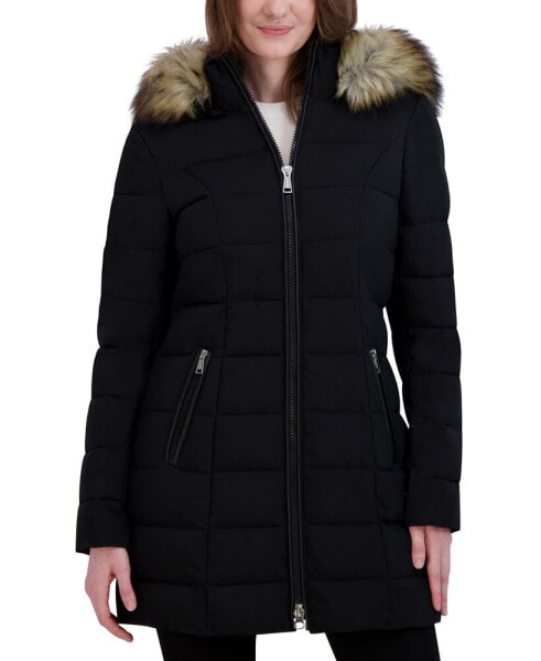 Women's Stretch Faux-Fur Trim Hooded Puffer Coat