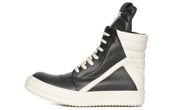 RICK OWENS/RO Geobasket 牛皮 高帮系带 时尚板鞋 女款 白黑色 / RICK OWENSRO Geobasket RP01C5894LPO-911