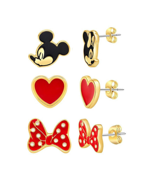 Mickey and Minnie Mouse Fashion Stud Earring - Mismatch Kiss, Black/Red - 3 pairs