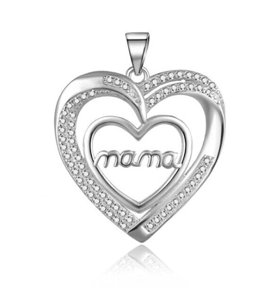 Silver pendant with zircons Srdce Mama P0001342